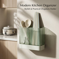 Wall Mounted Kitchen Organizer No Drill Storage Rack with Utensil Holder, Rack, Spice Rack, Chopstick Holder and Pot Lid Organizer for