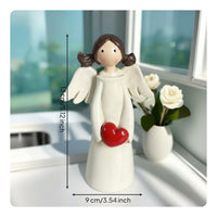 Thoughtful Gift Heart Holding Angel Figurine Hand-Painted Design Mother Daughter Angel Sculpture Home Decoration for Mothers, Daughters