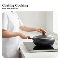 Flat Bottom Iron Wok Non-Stick Flat Bottom Wok Uncoated Stir Fry Pan Versatile Deep Frame Cooking Pot Even Heat Distribution