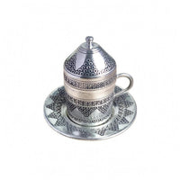 Lid Included Turkish Coffee Cup Engraved Coffee Cup and Saucer Embossed Tableware Geometric
