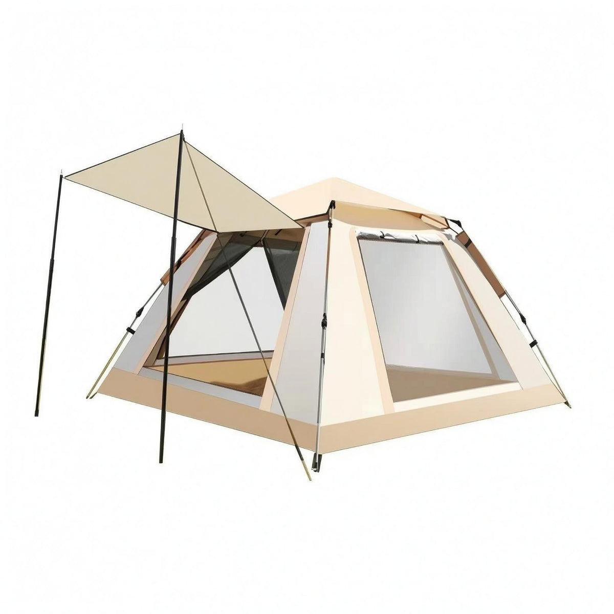 Quick-Open Square Camping Tent Mesh Side Openings Freestanding Tent 210D Oxford Material Instant Gazebo Wind Ropes