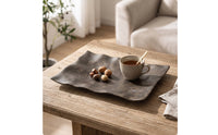 Rectangular Tray with Wavy Edges Elegant Tray with Wavy-Edged Low-Profile for Sideboard