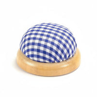 Floral Print Wooden Base Pincushion Plaid Pattern Textile Needle Cushion Handmade Round Sewing Pin Cushion for Crafters, Quilting