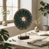 Abstract Desk Sculpture with Base Textured 3D Table Ornament Disk-Shaped Metal Wall Disc Ornament for Shelf, Cabinet
