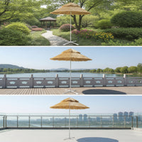 Tiki Umbrella with Tilt Double-Layer Thatch Parasol Tiltable Straw Umbrella for Patio, Poolside, Garden