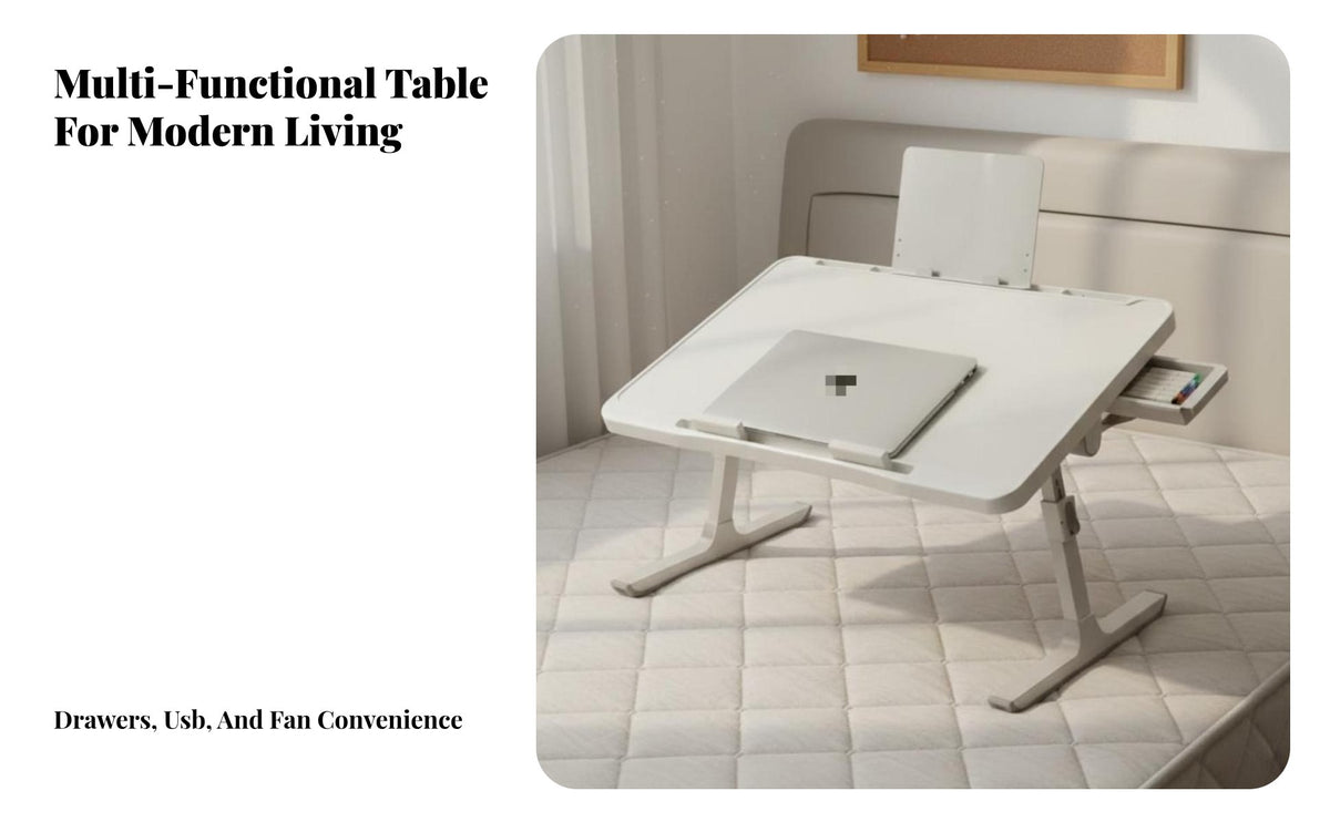 Space Saving Adjustable Bed Desk Multi-Purpose Foldable Laptop Table Stable Design Portable Study Desk Lightweight for Students, Telecommute Workers, Dorm Room, Bay Window, Bedroom, Home Office
