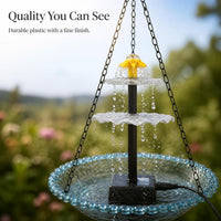 Solar Floating Bird Bath Fountain with Hanging Bird Feeder for Outdoor Garden