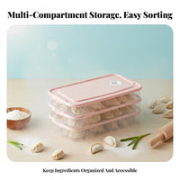 preservingKeeping Multitier Dumpling Box Compartmentalized Lidded Dumpling Tray Stackable Freezer Organizer Transparent container for Meal Preppers, Home Cooks, Families, Refrigerator