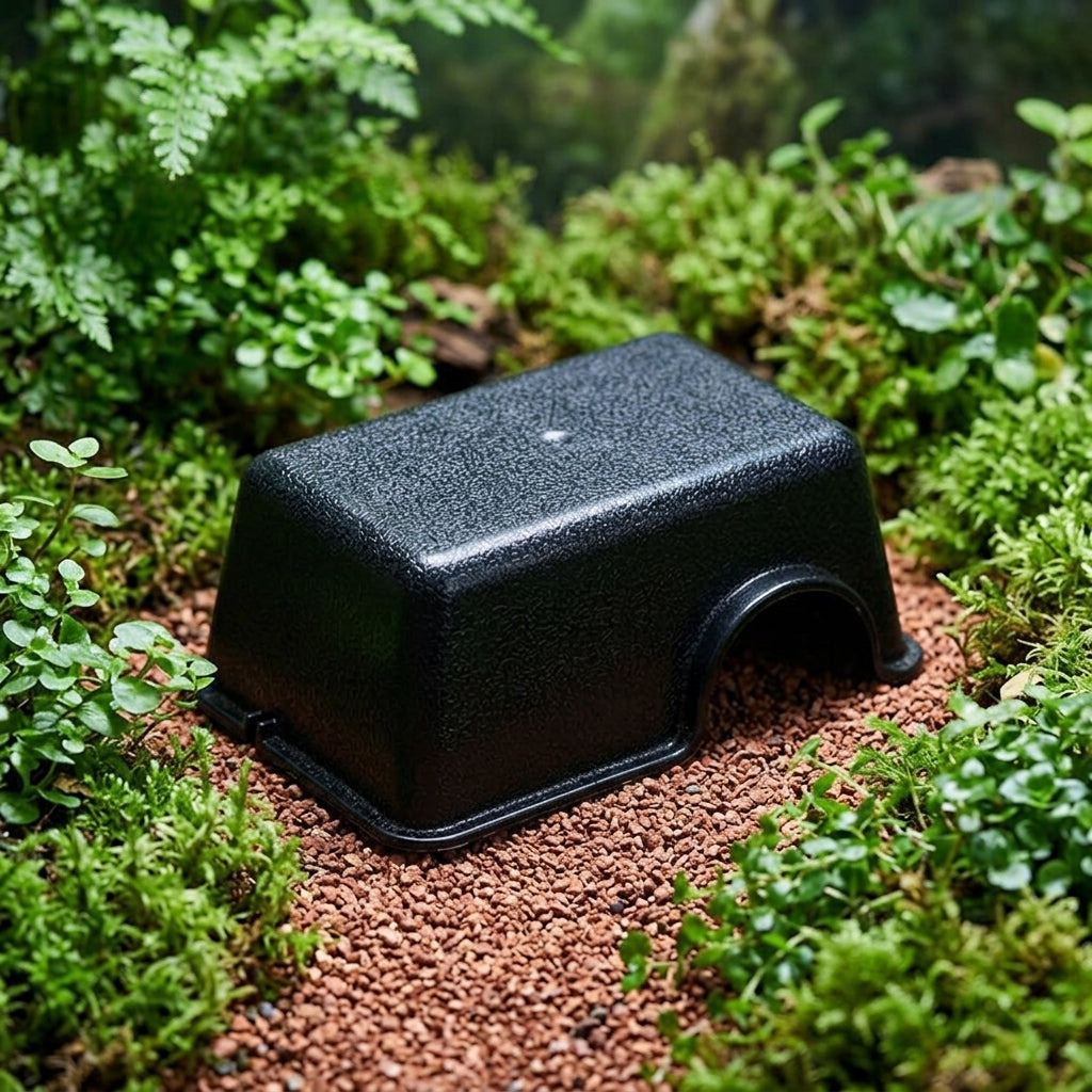 Matte Black Snake Hide with Ceramic Dish, Humid Hide for Leopard Gecko Enclosure Accessories, Moist Hide for Arachnids and Small Reptiles