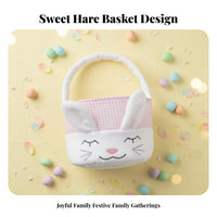 Bunny Easter Basket Easy-Carry Handle Textile Egg Gathering Basket Lightweight Furry Hare Tote for Kids, Young Children