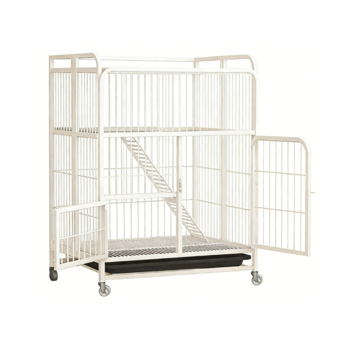 Integrated Litter Box 3-Tier Foldable Cat Kennel Large Space Multi-Level Cat Crate Spacious Interior Pet enclosure Easy to Clean for young cat Owners, Apartment Dwellers, Indoors, Home, Living Room, Bedroom