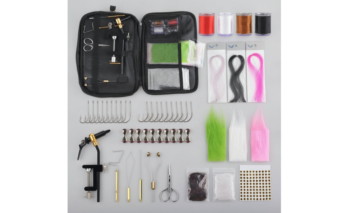 Beginner Fly Tying Kit with Travel Case Case Portable Fly Tying Starter Kit Compact Organized for Beginners, Anglers, Hobbyists