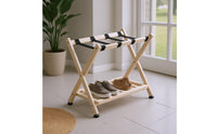 Folding Luggage Rack Foldable Double Tier Luggage Rack Rubber Wood Baggage Shelf for Hotel Guests, Journeyers, Guest Room