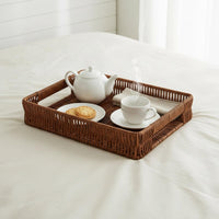 Handwoven Snack Tray Sturdy and Lightweight Woven Tray Basket Easy to Carry Household Storage for Tea Time, Tabletop, Living Room
