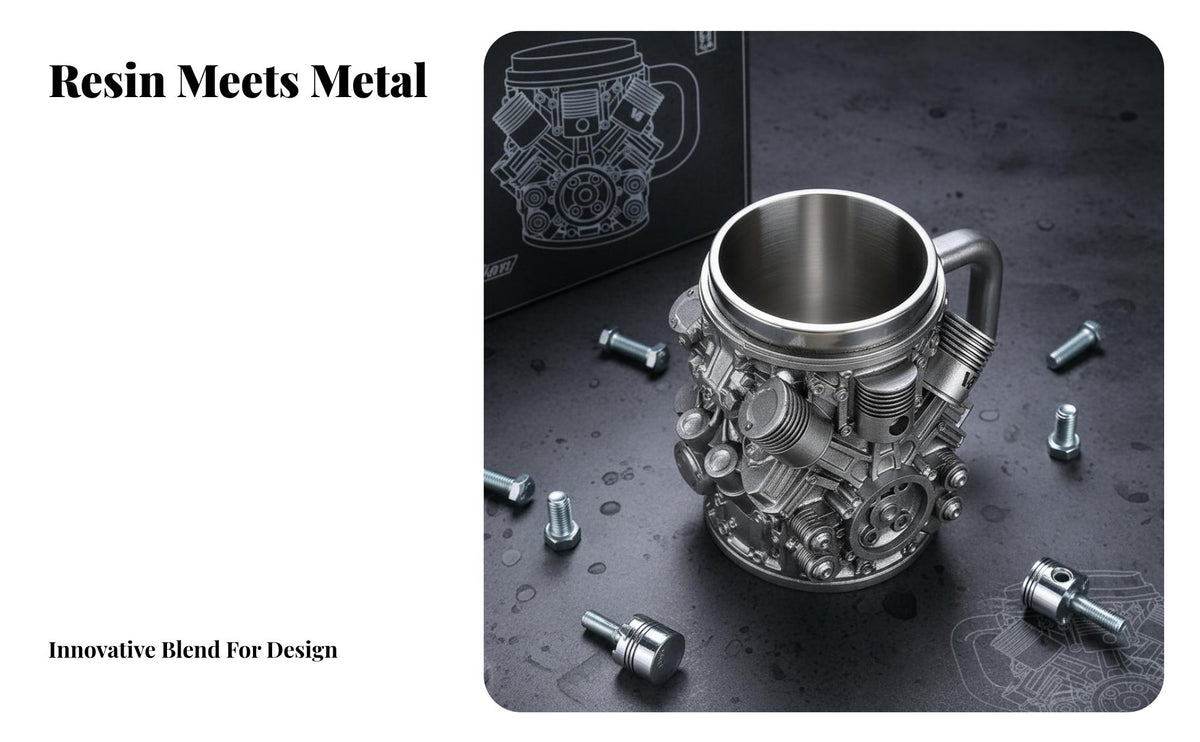Creative Design V8 Engine Mug Unique Gift V6 Engine Cup Stainless Steel Liner for Gearheads, Mechanics, Man Cave, Garage, Collection Display