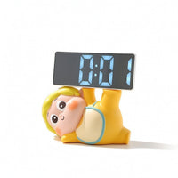 Decorative Clock with Figurine Base Cartoon Mirror Digital Clock Compact Mini for Entryway