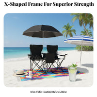Easy Setup Portable Camp Couch Water-Resistant Material Double Folding Chair Heavy Duty Portable Double Camping Seat Storage Pockets for Campers, Beachgoers, Families, Fishing, Picnics, Backyard, Sporting Events