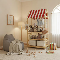 Solid Wood Wooden Book and Toy Display Child-Friendly Design Pretend Play Market Stand Encourages Tidying Market Stall Toy Shelf Develops Creativity for Toddlers, Playroom, Nursery