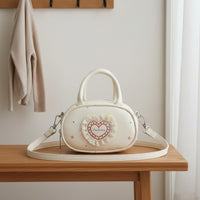 Cute Design Dotted Mini Purse Lace Trim Heart Crossbody Bag Zipper Closure Princess Design Shoulder Bag Detachable Strap for Girls, Outings, Travel