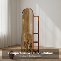 Vintage Design Wheeled Coat Hanger with Screen Panel Floor-Standing Clothing Rack Space-Saving Design Garment Stand Easy to Assemble for Homeowners, Students, Retailers, Bedroom, Living Room, Entryway, Walk-in Closet
