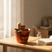 Fairy Garden Pot Indoor Planter with House Sculptural Planter Tabletop Succulent Pot Small for Hobbyists, Desk, Windowsill