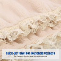 Super Absorbent Quick Dry Hair Towel, Elegant Thick Turban, Coral Fleece, Lace Trim, Soft Head Wrap, Sand, Fast Drying, Home