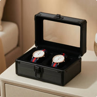 Double Watch Storage Box with Transparent Cover Portable Double Watch Box Sturdy for Travel, Dresser