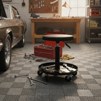 Padded Mechanic Stool with Tool Tray Mobile Rolling Mechanic Stool Large Garage Seat with Tool Tray Long-Lasting for Mechanics