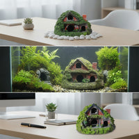 Mossy Aquatic Tank Cottage Textured Aquascape House Realistic Aquatic Hideout Safe for Miniature Landscape