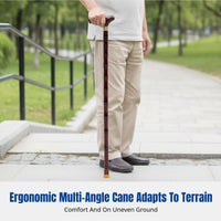 Wooden Non-Slip Four-Legged Stable Cane for Seniors, Adjustable Handle