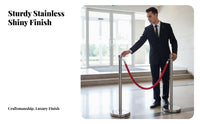 Thickened Stainless Steel Rope Stanchion Non-Slip Rubber Base Stanchion and Rope Set Polished Finish Queue Line Pole Long-Lasting for Hotel Managers, Business Owners, Party Hosts, Hotels, Airports, Grand Openings, Theaters