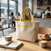 Tote Bag with Lettering Pattern and Soft Handles, Large Canvas Shopping Bag for Women, Woven Laptop Tote Bag with Compartments, Cute Grocery Bag