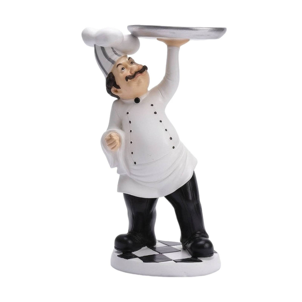 Hand-Painted Chef Figurine Resin Figurine with Tray Compact Chef Statue Collectible for Kitchen, Countertop