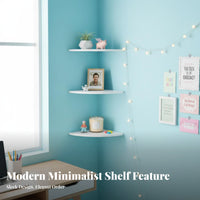 3 Pieces Space-Saving 3-Tier Corner Ledge Set Decorative 3-Tier Quarter-Circle Ledge Set Easy Installation Wall Shelf Floating Design for Apartment Dwellers, Homeowners, Living Room, Bedroom, Home Office, Bathroom