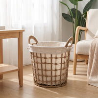 Rope Basket with Liner Handwoven Rope Basket Sturdy Woven Storage Bin with Handles for Bedroom