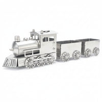 Industrial Style Stainless Steel Train Ornament Polished Silver Steam Engine Sculpture Spoked Wheels Metal Train Ornament Display Piece