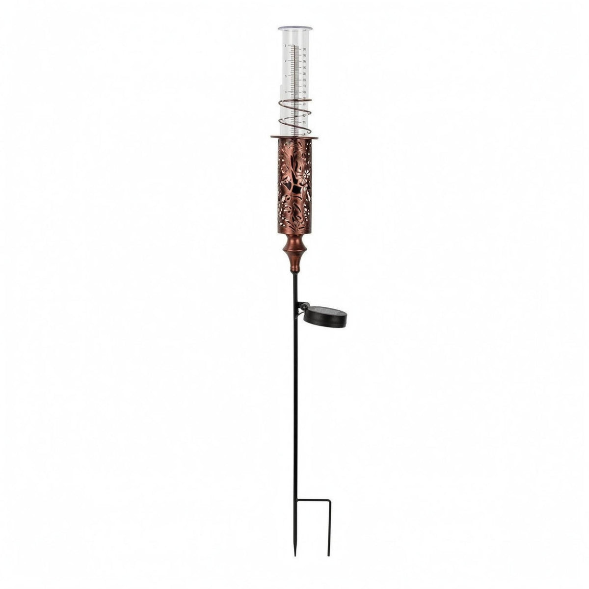 Clear Tube Solar Rain Gauge Printed Markings Metal Rain Gauge Stake for Lawn Decoration