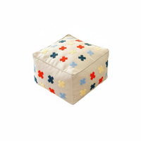 Nordic Design Square Boucle Ottoman Comfortable Embroidered Cube Seat Versatile Footstool Compact Design for Young Adults, Homeowners, Renters, Living Room, Entryway, Lounge Area, Reading Nook