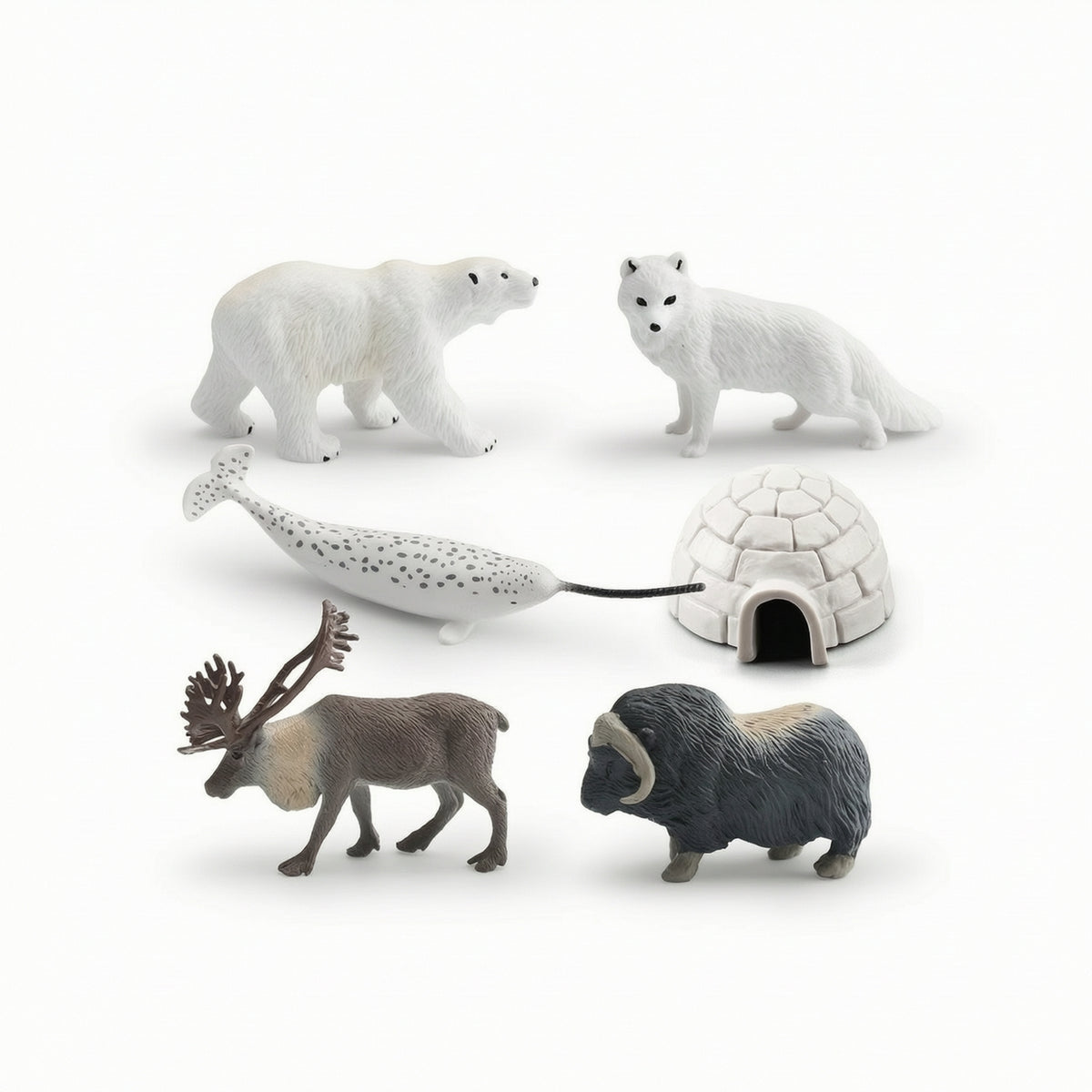 6 Pieces Arctic Animal Figures with igloos Miniature Arctic Animal Playset Educational Toy for Kids, Classroom