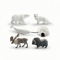 6 Pieces Arctic Animal Figures with igloos Miniature Arctic Animal Playset Educational Toy for Kids, Classroom