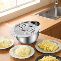 Grating and Draining Basin Set (Boxed) with Washing Bowl and Bowl Strainer, 201 Stainless Steel Rice Rinser for Multi-Functional Kitchenware Use