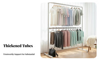 On casters Rolling Clothes Stand with Basket Double Hanging Rod Rolling Clothing Stand with Shelves unrestrictedstanding Garment Rack 2-in-1 Design for Boutique Owners, Homeowners, Bedroom, Retail outlet, children's Room, Entryway