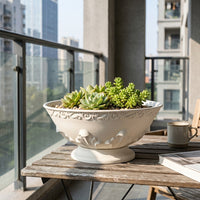 Artificial Flowers in Nordic Style Hanging Basket, Ceramic Look Plant Pots with Integrated Handle, Flower Pots for Garden Fence, Outdoor Plants