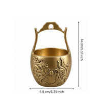 Brass Bucket with Handle Embossed Dragon and Fabled Avian Bucket Polished Ornament for Newlyweds, Collectors, Wedding