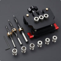 Aluminum Alloy Board Joint Drilling Jig Black Finish Auto-Centering Drilling Jig Red Adjustment Knobs Hole Aligner Knurled Metal Bushings