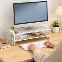 2 Tier Metal Monitor Stand with Storage Desk Shelf for Home Office Workspace