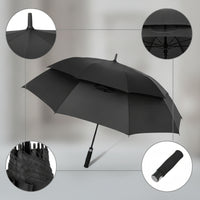 Windproof Umbrella with Curved Handle Straight-Shaft Vented Umbrella Long-Lasting Comfortable for Commuters, Golf, Travel