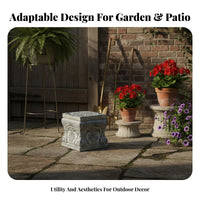 Indoor & Outdoor Use Imitation Stone pillar Sturdy Base Ornate Display Pedestal Weather-Resistant Plant Stand Weatherproof for Homeowners, Interior Designers, Art Collectors, Balcony, Entrypath, Living Room, Gallery