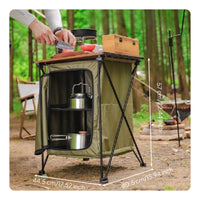 Foldable Camping Cabinet 600D Oxford Material Folding Camping Storage Cabinet Side Pockets Foldable Camp Table with Storage for Picnic, Beach