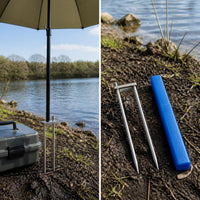 Detachable Fishing Umbrella Ground Insert Stand Holder with Storage Box